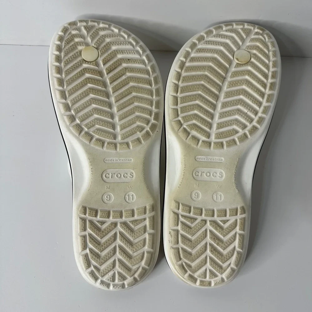 Crocs Crocband Flip Flops White Black 11033 Beach Sandals Mens 9 Womens 11